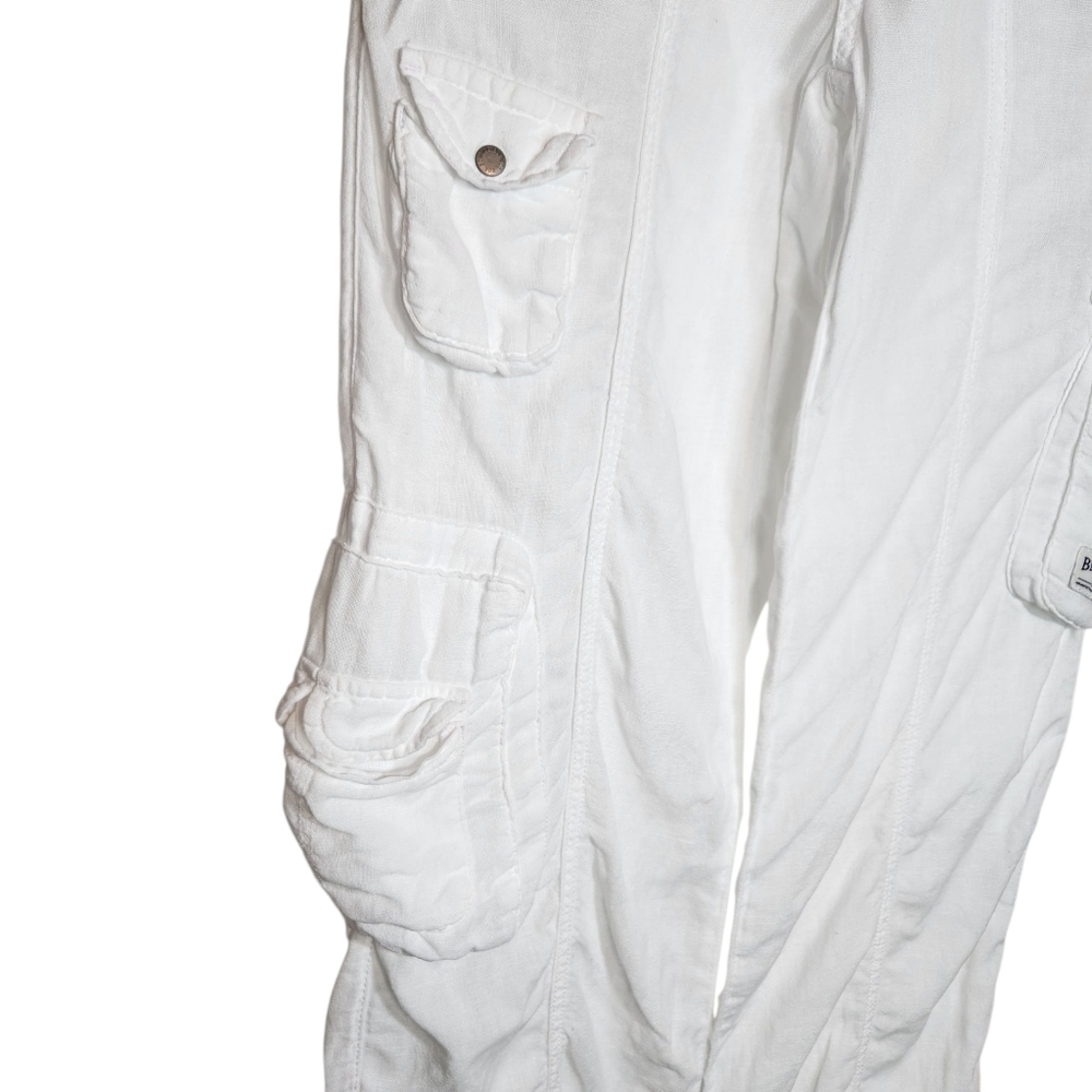 BDG White Linen Multi Pocket Cargo Pants Slouchy Baggy Indie Boho Grunge XXS - Picture 6 of 16
